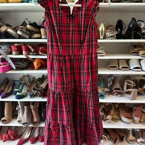 J. Crew Red Plaid Midi Dress